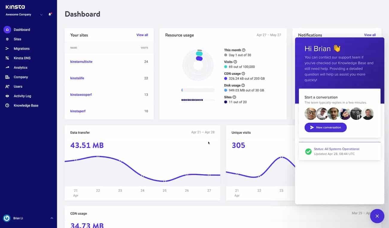 kinsta control panel